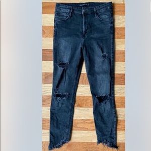 ZARA TRAFALUC DISTRESSED FADED BLACK JEANS LEGGINGS CHEWED HEM HOLES CROPPED 10